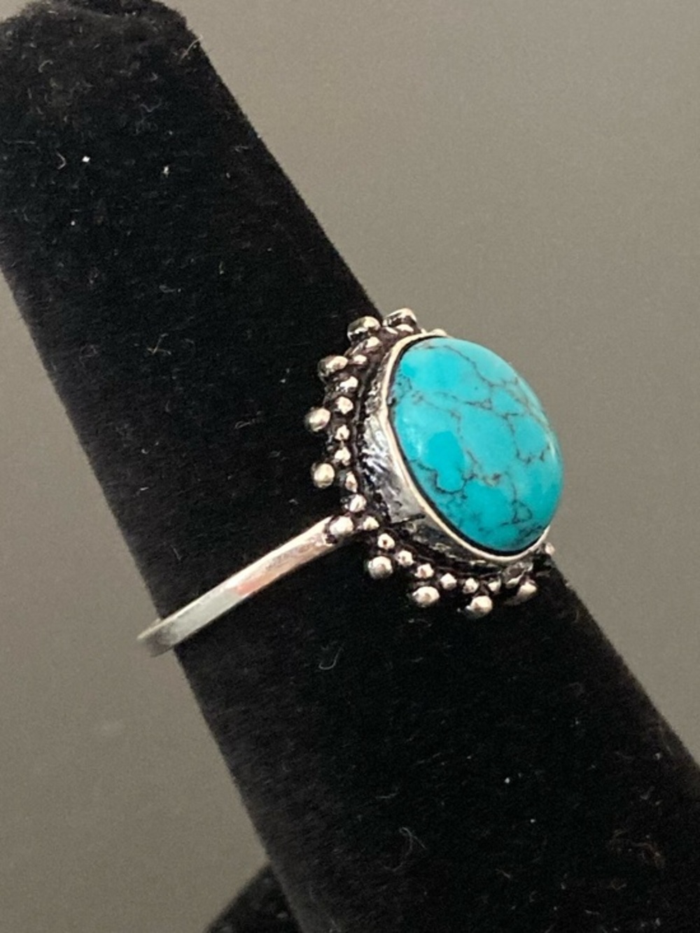 Turquoise Oval Halo Sterling-Style Women's Ring  size 6